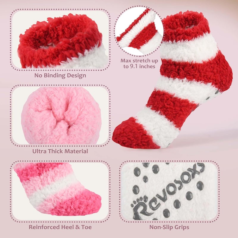 Revosoxs Fuzzy Grip Socks for Women Men,Thick Warm Slipper Cozy Fluffy Non Slip Ankle Hospital socks With Grips. - Image 4